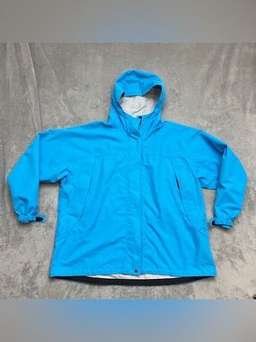 LL Bean Jacket Womens 2X Blue Hooded Trail Model Rain Waterproof Coat Outdoor
